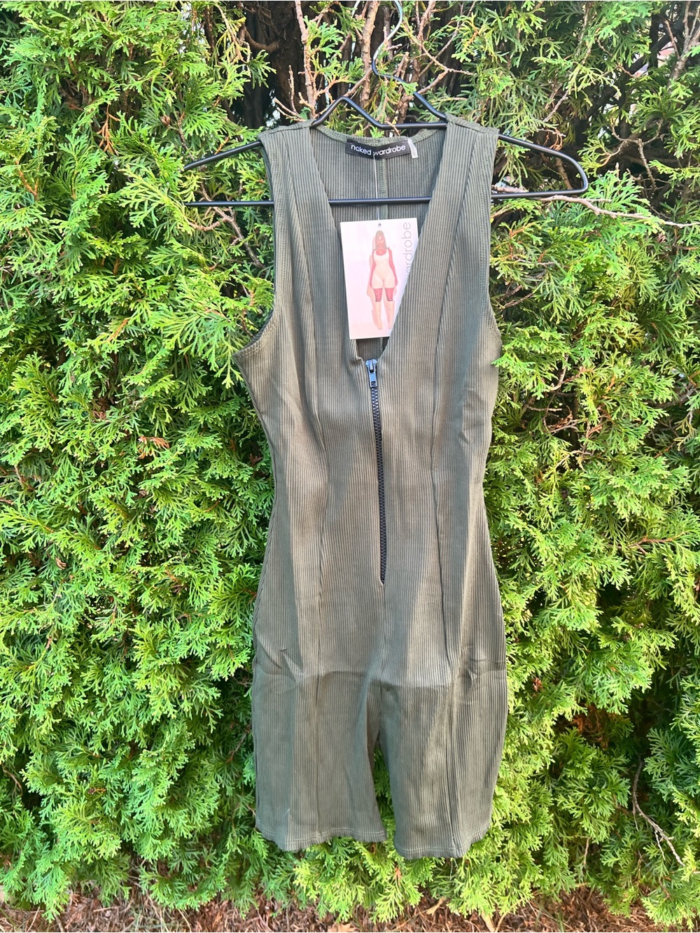 naked wardrobe Olive Ribbed Zip Romper
